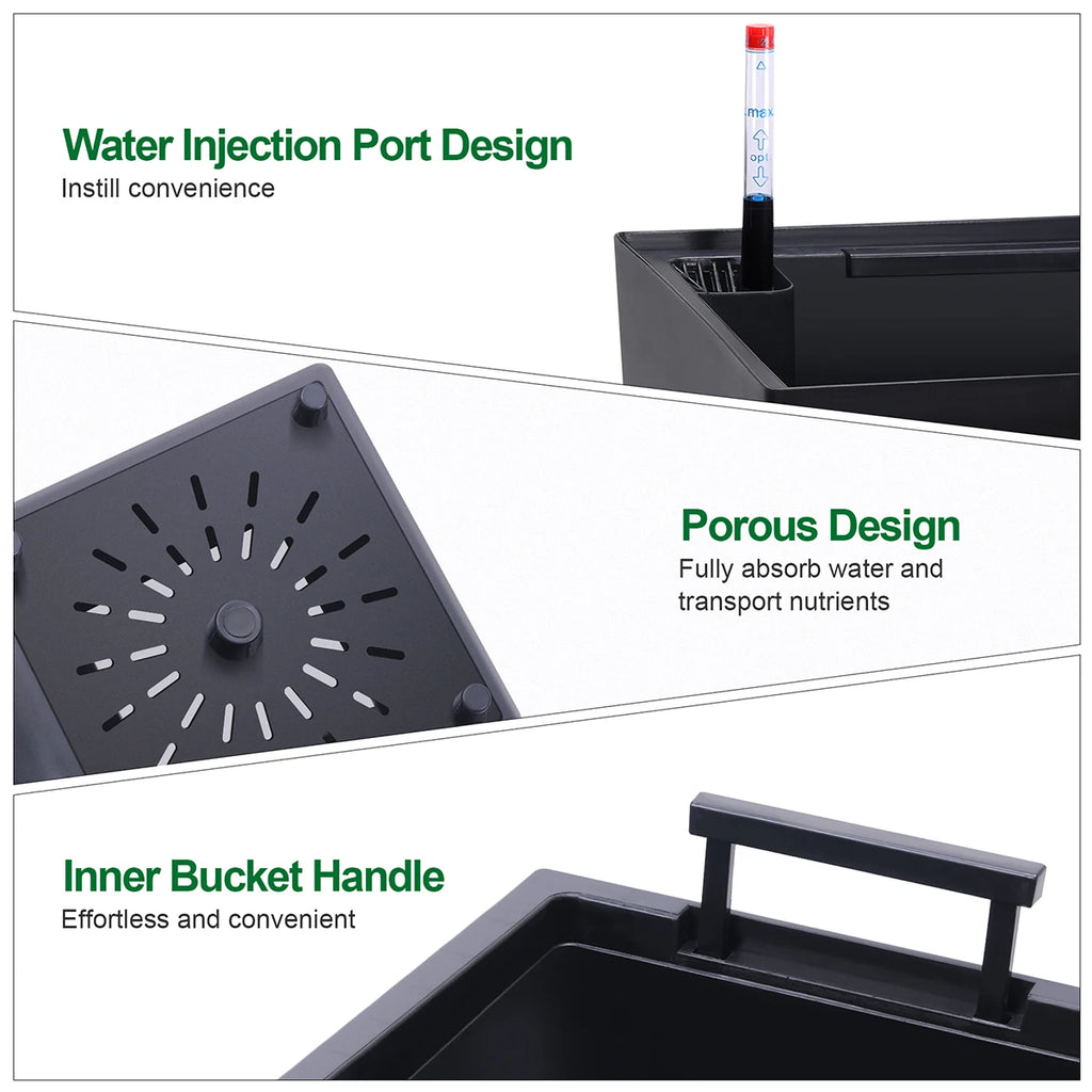 Rectangular Planters Set of 2, Large Plant Pots with Drainage Holes＆Water Level Monitor for Outdoor Indoor Patio Porch Rooms