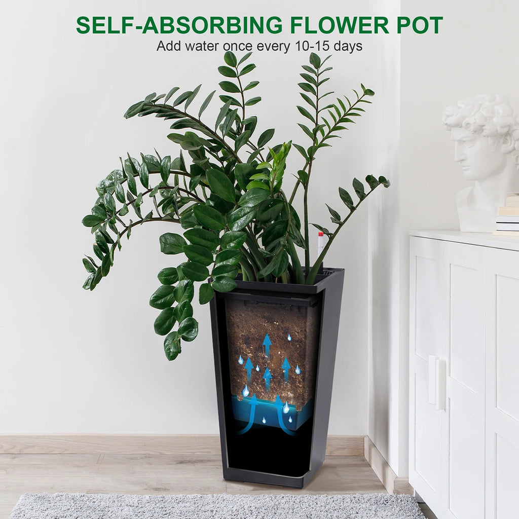 Rectangular Planters Set of 2, Large Plant Pots with Drainage Holes＆Water Level Monitor for Outdoor Indoor Patio Porch Rooms