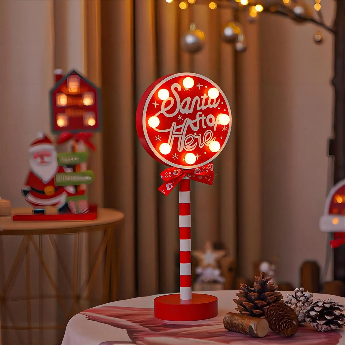 Christmas Stop Here Decor Santa Stop Here Tree Topper Desk Lamp LED Santa Stop Here Tree Topper Window Decorative Lights