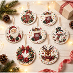 Christmas Diamond Painting Kit DIy Christmas Wooden Ornaments Xmas Snowman Reindeer Hanging Decor Relaxing Project Holiday Gifts