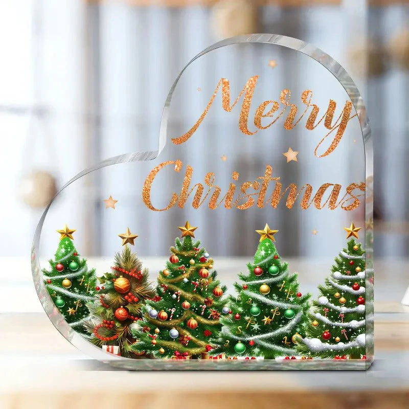 Christmas Atmosphere Heart Acrylic Ornament Desktop Decoration Transparent Stand