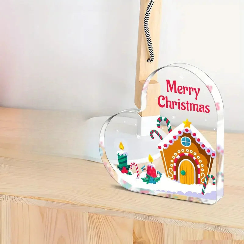 Christmas Atmosphere Heart Acrylic Ornament Desktop Decoration Transparent Stand