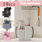 19-in-1 Kitchen Knife & Silicone Utensil Combo Set, Heat Resistant Cooking Tools with Detachable Storage Organizer