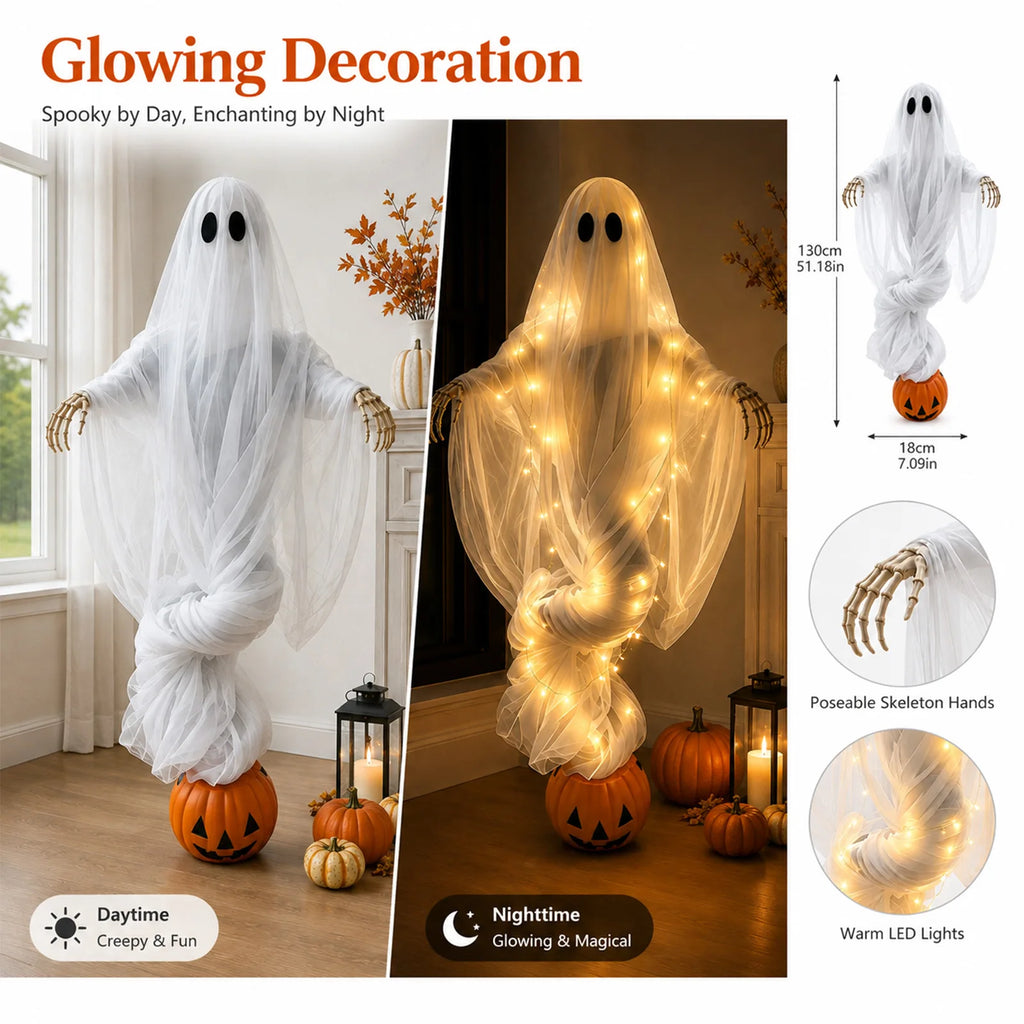 Halloween Pumpkin and Ghost Ambient Lights Outdoor Yard Decorations Ghost Garden Ornaments Haunted House Decoration Props