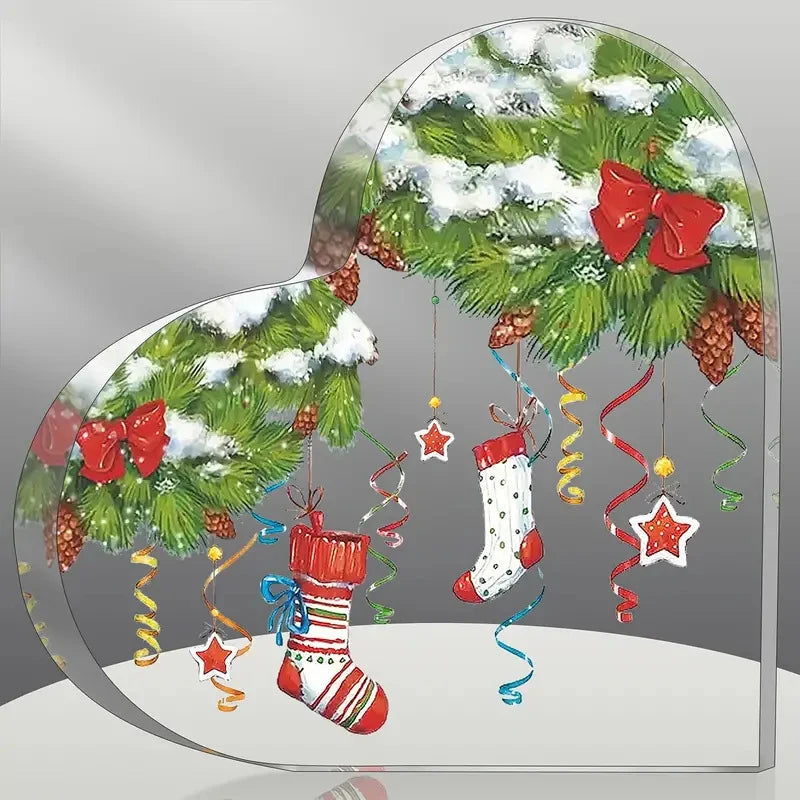 Christmas Atmosphere Heart Acrylic Ornament Desktop Decoration Transparent Stand