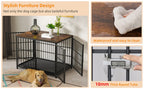 Wooden Dog Crate Furniture with Metal Frame, Large Indoor Dog Kennel End Table, Stylish Pet Cage with 3 Doors and Removable Tray