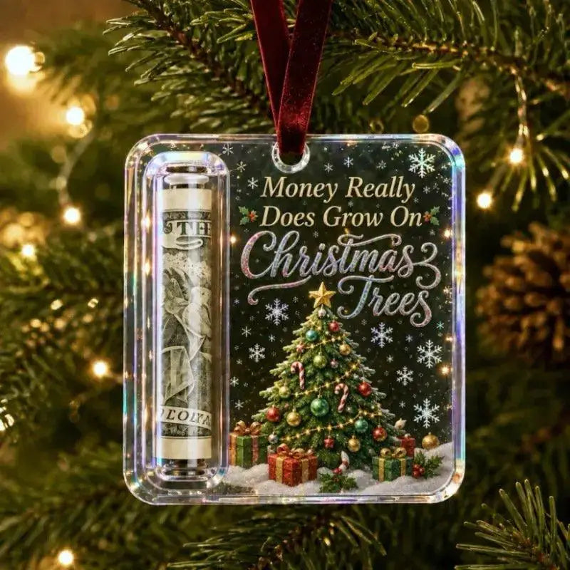 Christmas Cartoon Snowman Elk Santa Claus Acrylic Money Holder Merry Christmas Tree Hanging Ornaments Xmas Tree Pendant Gifts