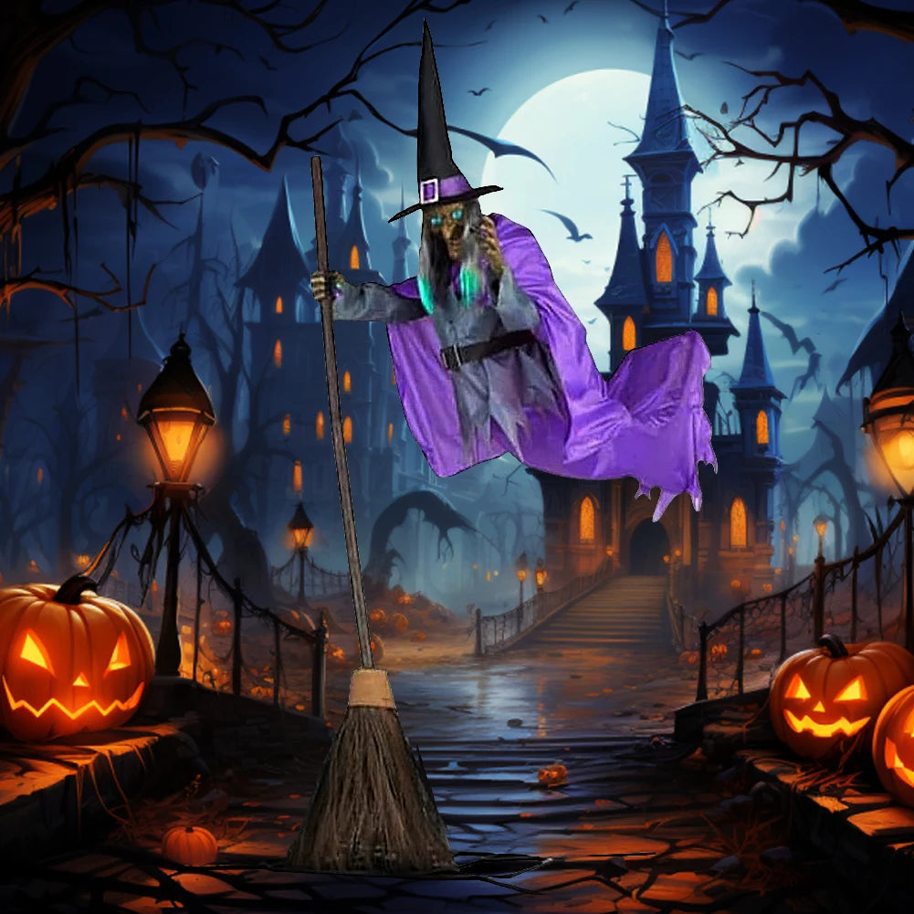Halloween Decoration Flying Witch with Scary Sounds & Lights Large Hanging Luminous Soundmaking Bar House Horror Decoration