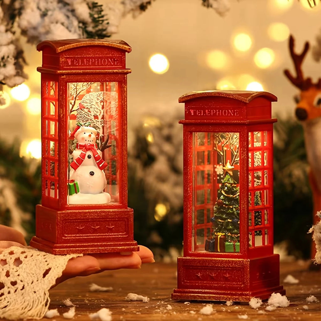 Christmas Phone Booth Lights Santa Claus Snowman Gifts Window Scene Ornament Christmas Party Decortion Xmas Party Home