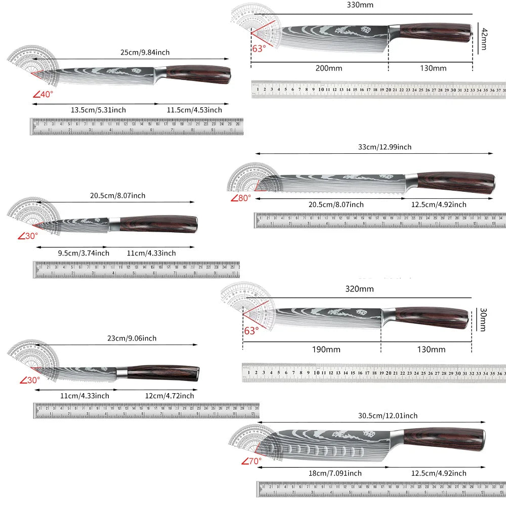 MDHAND Knife Sets for Kitchen 14 Pieces with Knife Holder High Carbon Stainless Steel Damascus Pattern Sharp Chef Knife Set