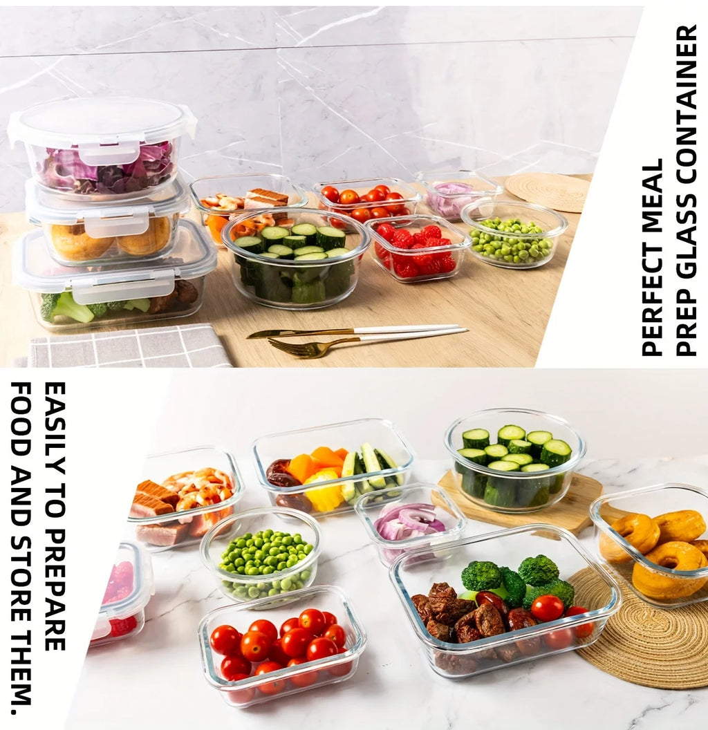 24PCS (12containers+12lids) High Borosilicate Glass Food Storage Containers Set - Leakproof Airtight Lids Perfect for Meal Prep