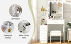 LED Vanity Table with Sliding Mirror, White Makeup Desk 4 Drawers Stool, Dressing Table for Women, Glam Furniture
