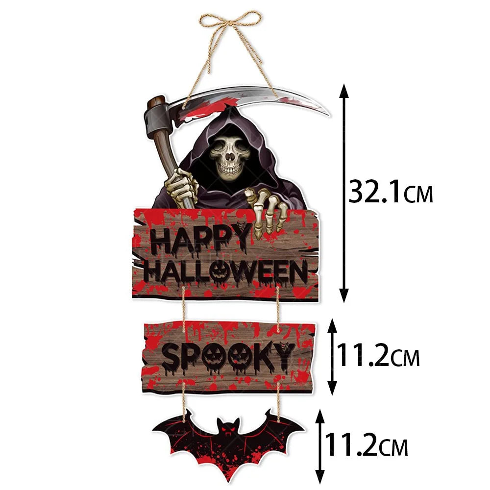 Halloween Paper Hanging Sign Spooky Pumpkin Witch Ghost Front Door Hanger Welcome Sign DIY Halloween Party Decoration 2023