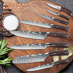 MDHAND Knife Sets for Kitchen 14 Pieces with Knife Holder High Carbon Stainless Steel Damascus Pattern Sharp Chef Knife Set