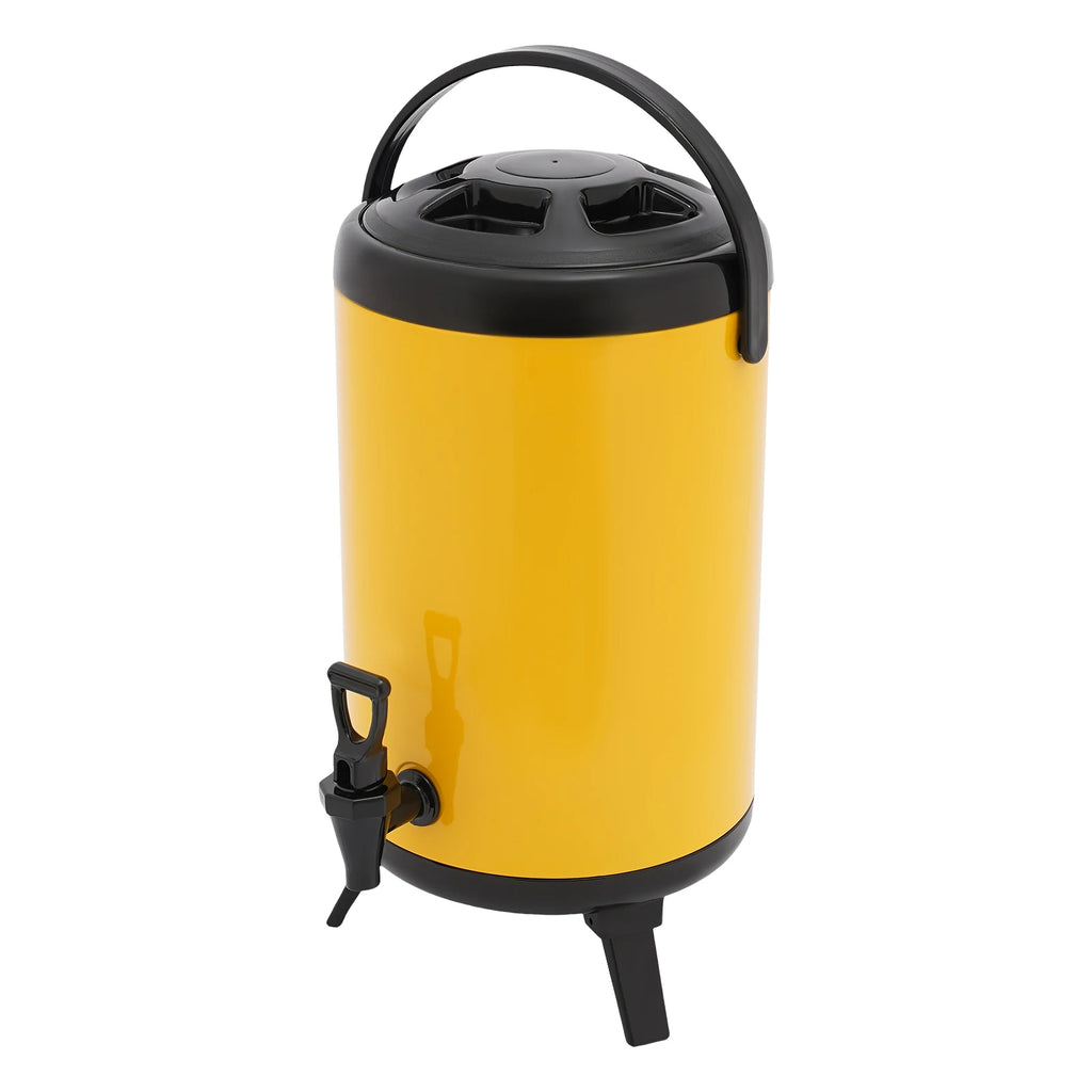 10L Stainless Steel Insulated Beverage Dispenser, Yellow Round Tabletop Drink Server with Spout, Hot & Cold Drink Dispenser