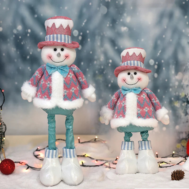 Retractable Santa Claus,Snowman,Elk Dolls,Pink & Blue Fabric Window Decoration with Metal Accents,Multi-Holiday Decor for Christ