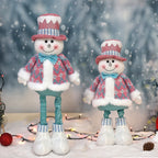 Retractable Santa Claus,Snowman,Elk Dolls,Pink & Blue Fabric Window Decoration with Metal Accents,Multi-Holiday Decor for Christ