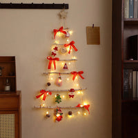 Christmas Tree Wall Decoration Glowing LED Red Bow Snowman Pine Cone Festive Home Indoor Hanging Accessory Set