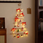 Christmas Tree Wall Decoration Glowing LED Red Bow Snowman Pine Cone Festive Home Indoor Hanging Accessory Set