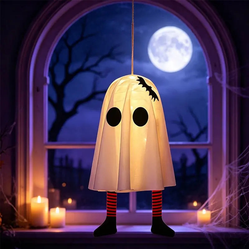 Halloween LED Ghost Pendant Lights, Glowing Wizard Hat Ghost Lantern Decorations, Spooky Hanging Ornaments for Room, Home