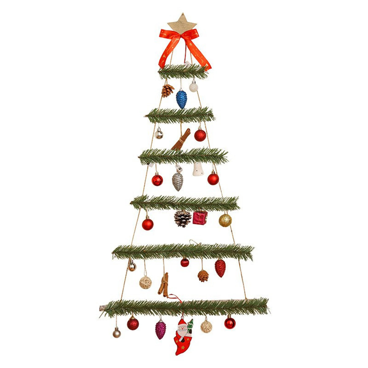 Christmas Tree Wall Decoration Glowing LED Red Bow Snowman Pine Cone Festive Home Indoor Hanging Accessory Set
