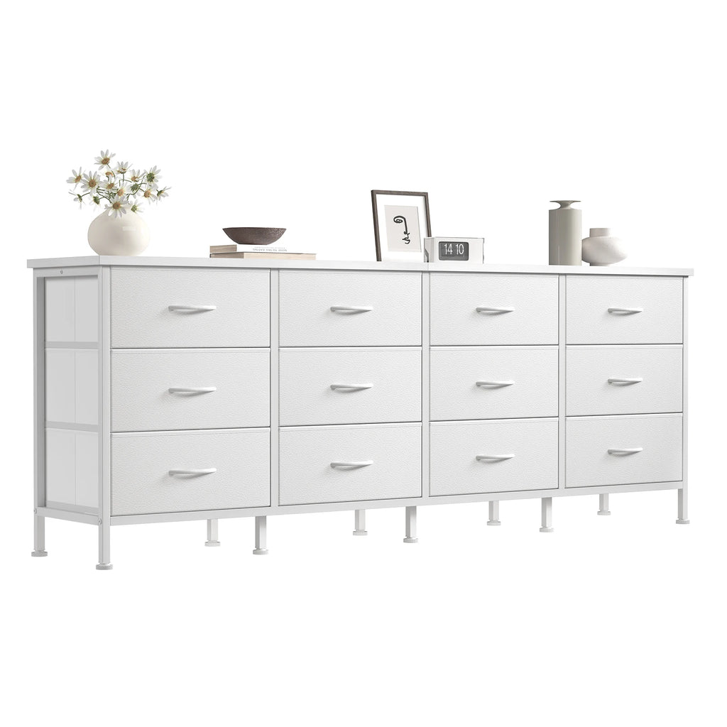 JHK 12 Fabric Cabinet For Living Room Drawers Beside Nightstand Tables Wood Top Entertainment Center Large Fabric TV Consoles for Bedroom Up to 80'' TVs Storage Closet Chest Clothes Display Of Furniture