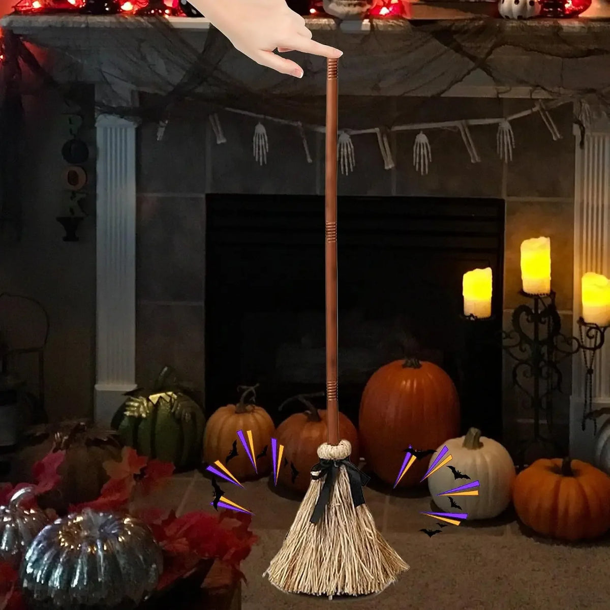 Halloween Animated Floating Witch Broom Sound Activated Dancing Magic Broom Detachable Electric Broom Prop Horror Party Decor