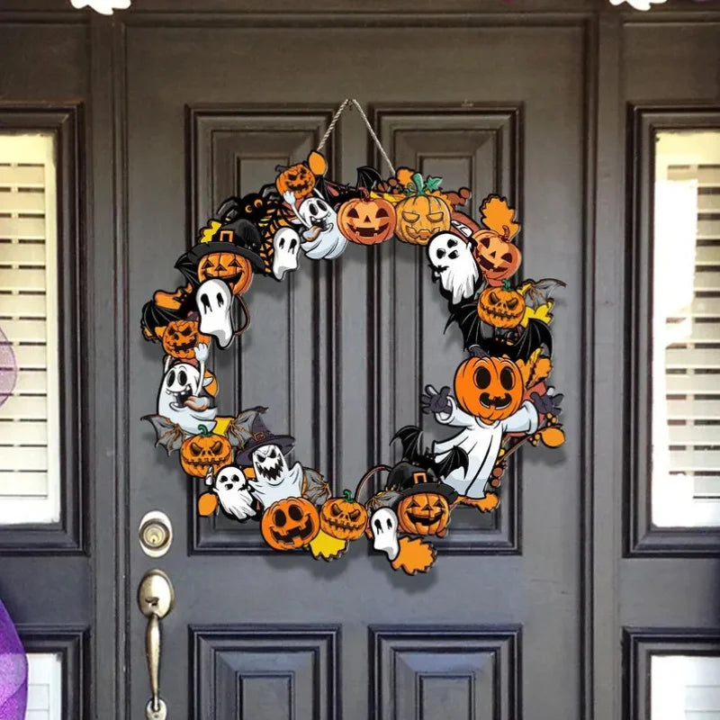 Halloween Wooden Sign Pumpkin Ghost Hanging Wood Plaque Wreath Accessory Home Wall Room Cafe Shop DIY Holiday Party Decoration