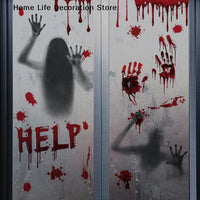 【H】Halloween Stickers Horror Blood Hand Print Door Stickers Window Bathroom Shadow Glass Female Ghost Wall Decal Halloween Decor
