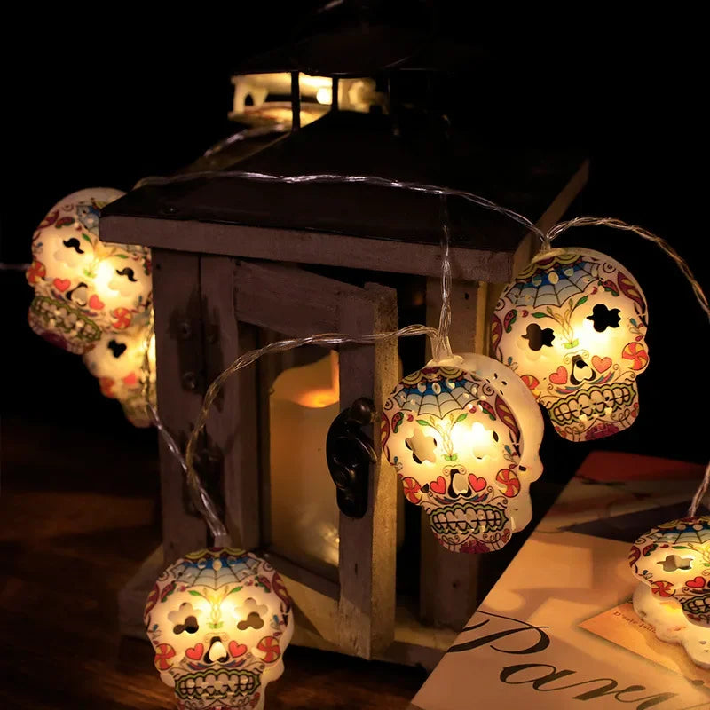 Halloween Led Lights String Twinkle Party Festoon Light Decoration Skull Pumpkin Bat Outdoor Lights Garland Street Portable