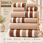 8-Piece Ultra Absorbent Towel Set, Lint-Free & Super Soft Two-Tone Striped Bath Towel Collection, Premium Microfiber Bathroom Towel Set Includes 2 Bath Towels, 2 Face Towels & 4 Hand Towels, Suitable for Bathroom, Spa & Hotel