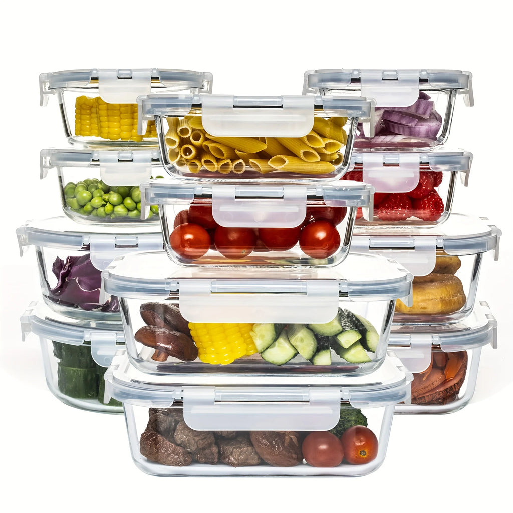 24PCS (12containers+12lids) High Borosilicate Glass Food Storage Containers Set - Leakproof Airtight Lids Perfect for Meal Prep