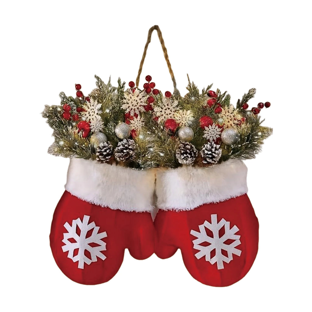 Christmas Gloves Wreath with Light with Light Design Wreath Hanging Ornaments for Christmas Indoor Outdoor Wall Decor