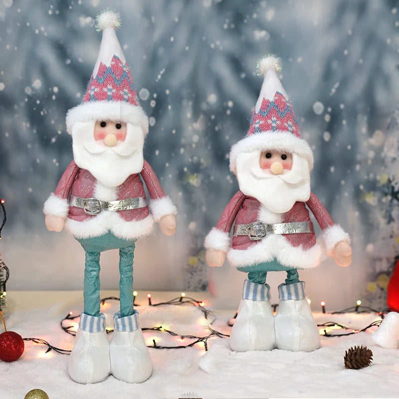 Retractable Santa Claus,Snowman,Elk Dolls,Pink & Blue Fabric Window Decoration with Metal Accents,Multi-Holiday Decor for Christ