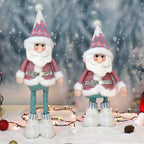 Retractable Santa Claus,Snowman,Elk Dolls,Pink & Blue Fabric Window Decoration with Metal Accents,Multi-Holiday Decor for Christ