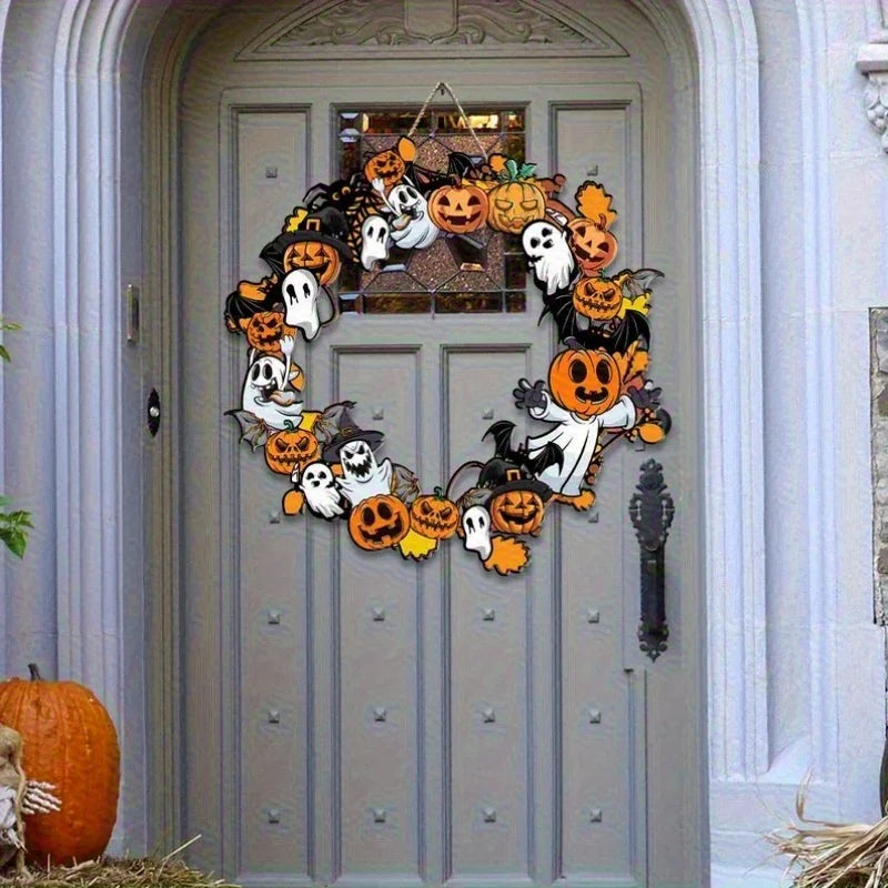 Halloween Wooden Sign Pumpkin Ghost Hanging Wood Plaque Wreath Accessory Home Wall Room Cafe Shop DIY Holiday Party Decoration