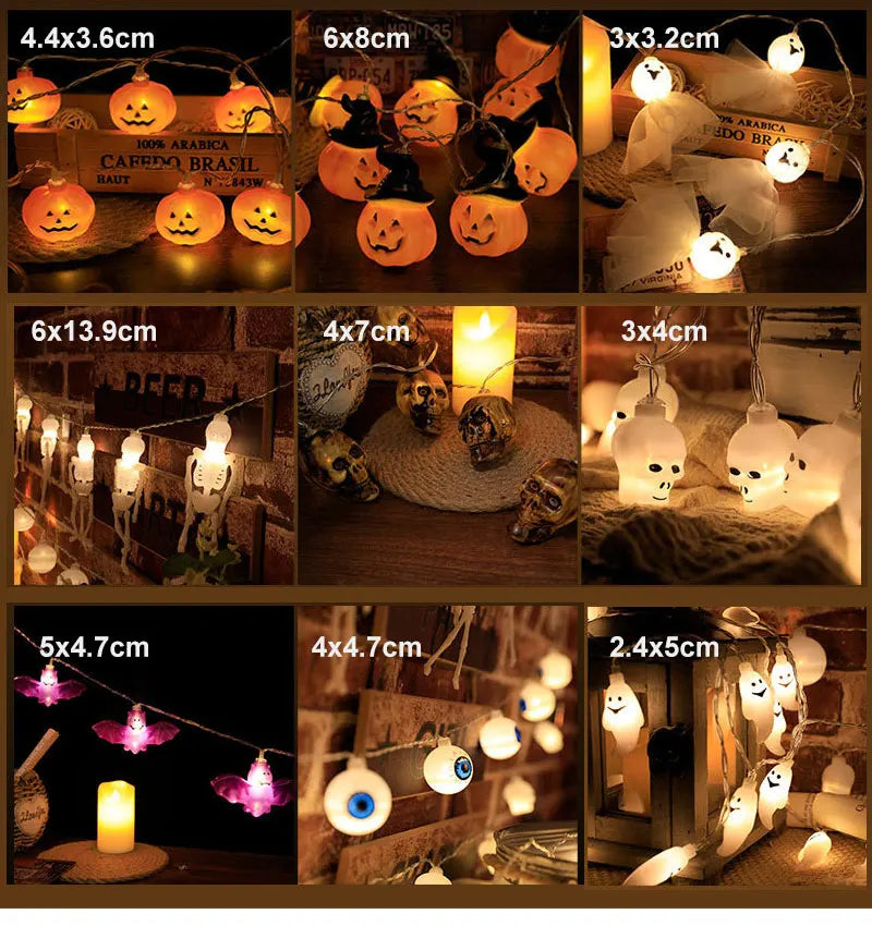 Halloween Led Lights String Twinkle Party Festoon Light Decoration Skull Pumpkin Bat Outdoor Lights Garland Street Portable