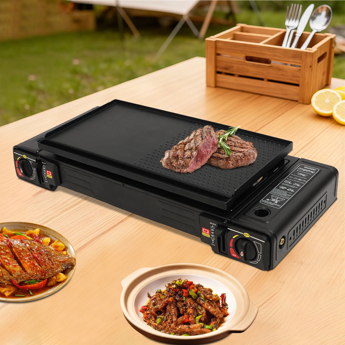 Portable Dual-Burner Camping Stove with Carrying Case 2500W Power Per Burner Ideal for Outdoor Cooking Picnics Camping Trips