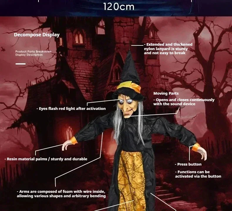 Halloween Witch Ghost Decor Horror Pendant Glowing Prank Props Electric Toys Haunted House Bar Club Home Festival Decoration
