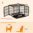 Wooden Dog Crate Furniture with Metal Frame, Large Indoor Dog Kennel End Table, Stylish Pet Cage with 3 Doors and Removable Tray