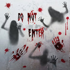 【H】Halloween Stickers Horror Blood Hand Print Door Stickers Window Bathroom Shadow Glass Female Ghost Wall Decal Halloween Decor