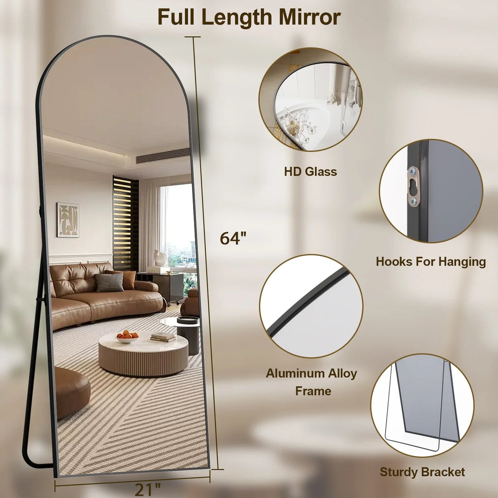 59x16 64x21 71x26 Black Arched Full-Length Mirror Free Standing Full Body Floor Mirror for Home Decor And Styling