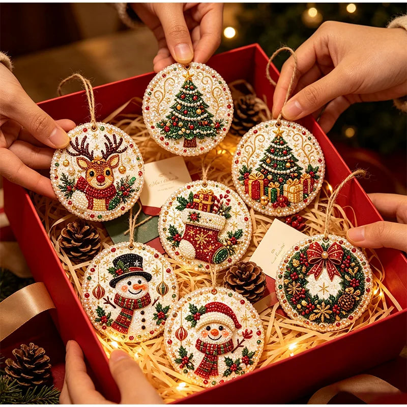Christmas Diamond Painting Kit DIy Christmas Wooden Ornaments Xmas Snowman Reindeer Hanging Decor Relaxing Project Holiday Gifts