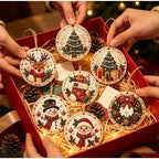 Christmas Diamond Painting Kit DIy Christmas Wooden Ornaments Xmas Snowman Reindeer Hanging Decor Relaxing Project Holiday Gifts