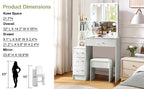 LED Vanity Table with Sliding Mirror, White Makeup Desk 4 Drawers Stool, Dressing Table for Women, Glam Furniture
