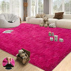 Hot Pink Soft Shaggy Non-Slip Rugs for Living Room/Bedroom/Nursery–Luxury Plush Carpet with 4 Rug Stickers,Ideal Room Decor Rug