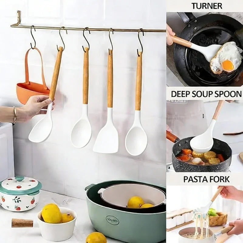 19-in-1 Kitchen Knife & Silicone Utensil Combo Set, Heat Resistant Cooking Tools with Detachable Storage Organizer