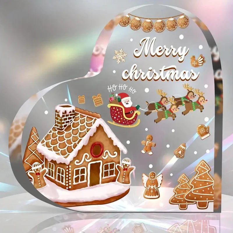 Christmas Atmosphere Heart Acrylic Ornament Desktop Decoration Transparent Stand
