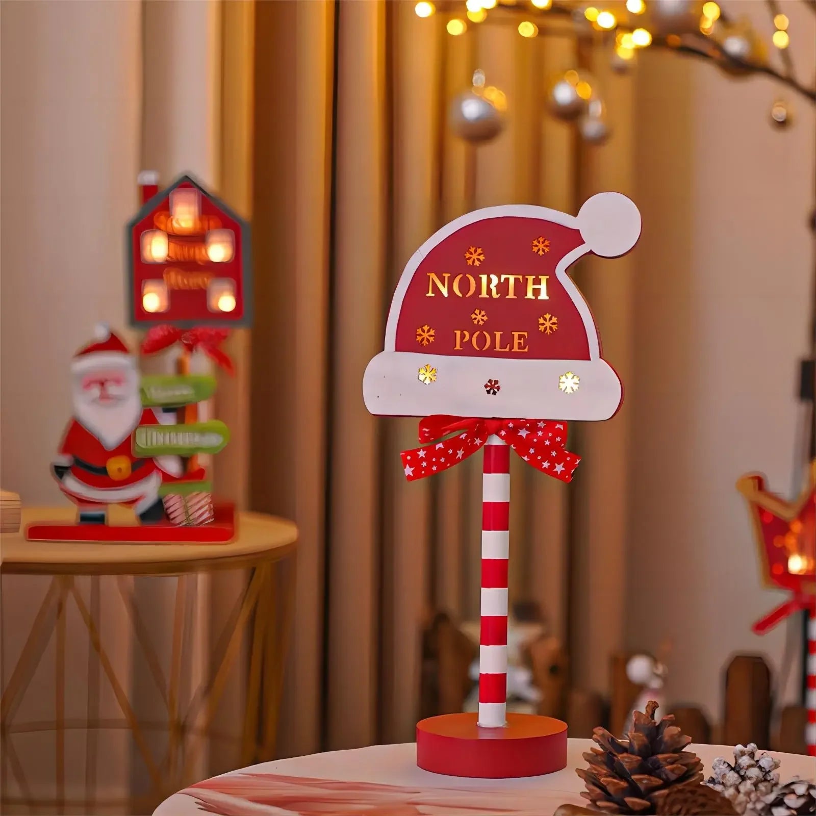 Christmas Stop Here Decor Santa Stop Here Tree Topper Desk Lamp LED Santa Stop Here Tree Topper Window Decorative Lights