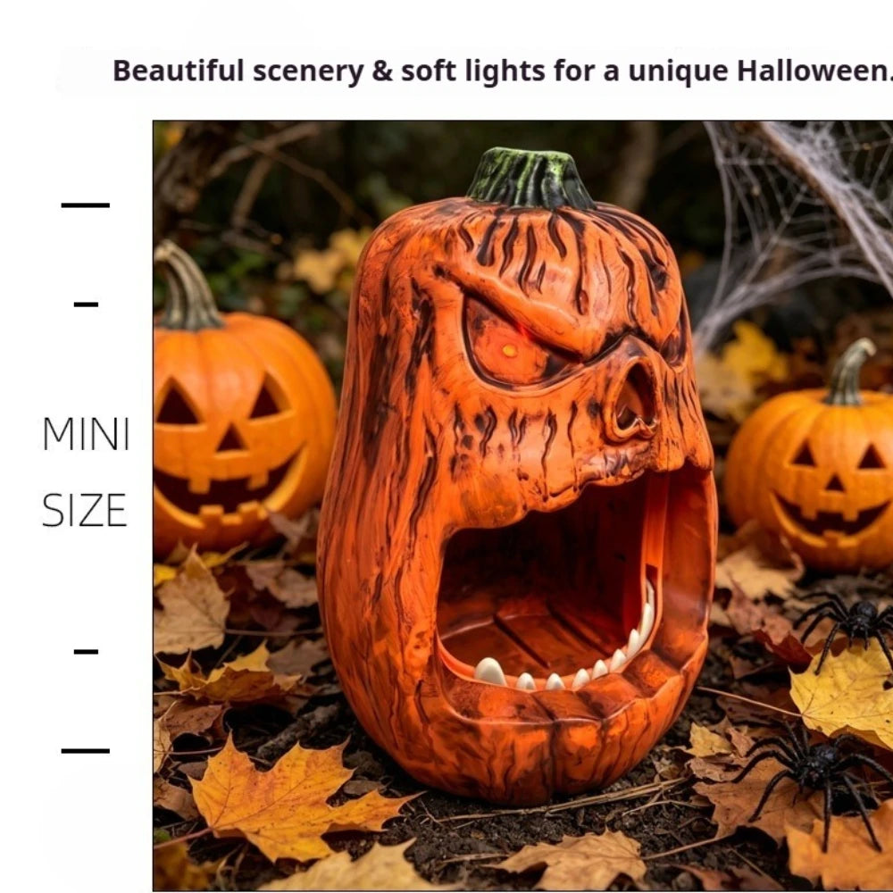 Halloween Horror Skull Face Pumpkin Candy Storage Box Voice-activated Glowing Pumpkin Ornaments Holiday Decorations  Birthday